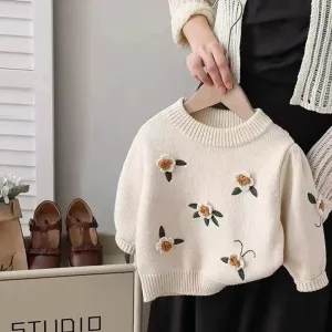 Floral Crochet Embroidery Knit Pullover