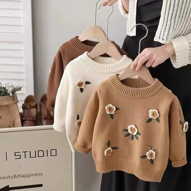 Floral Crochet Embroidery Knit Pullover