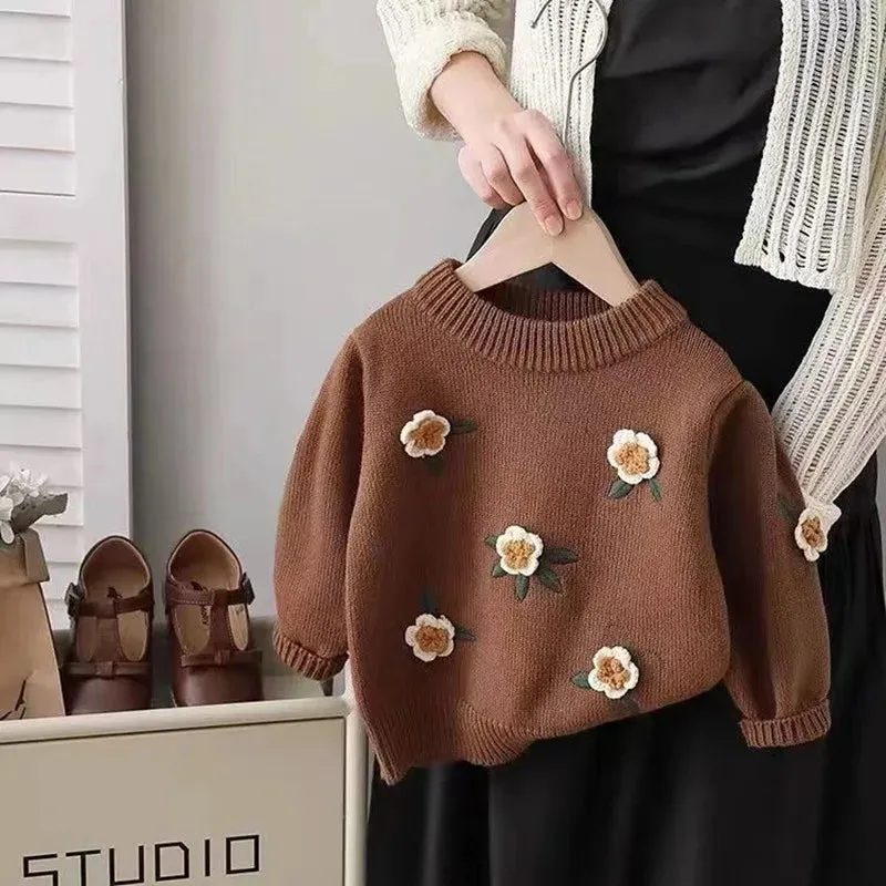 Floral Crochet Embroidery Knit Pullover