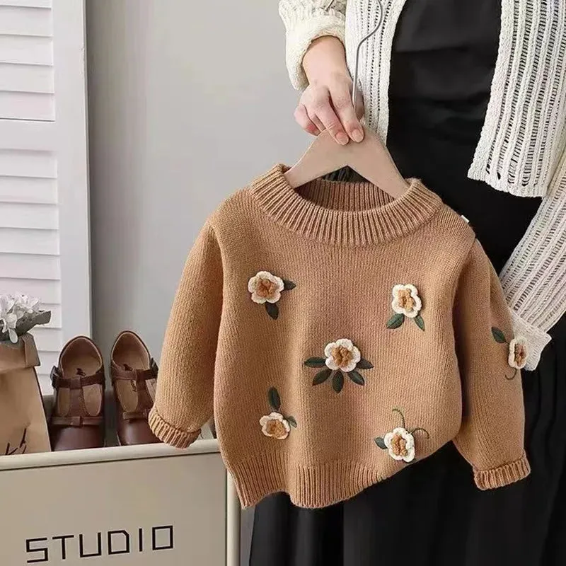 Floral Crochet Embroidery Knit Pullover
