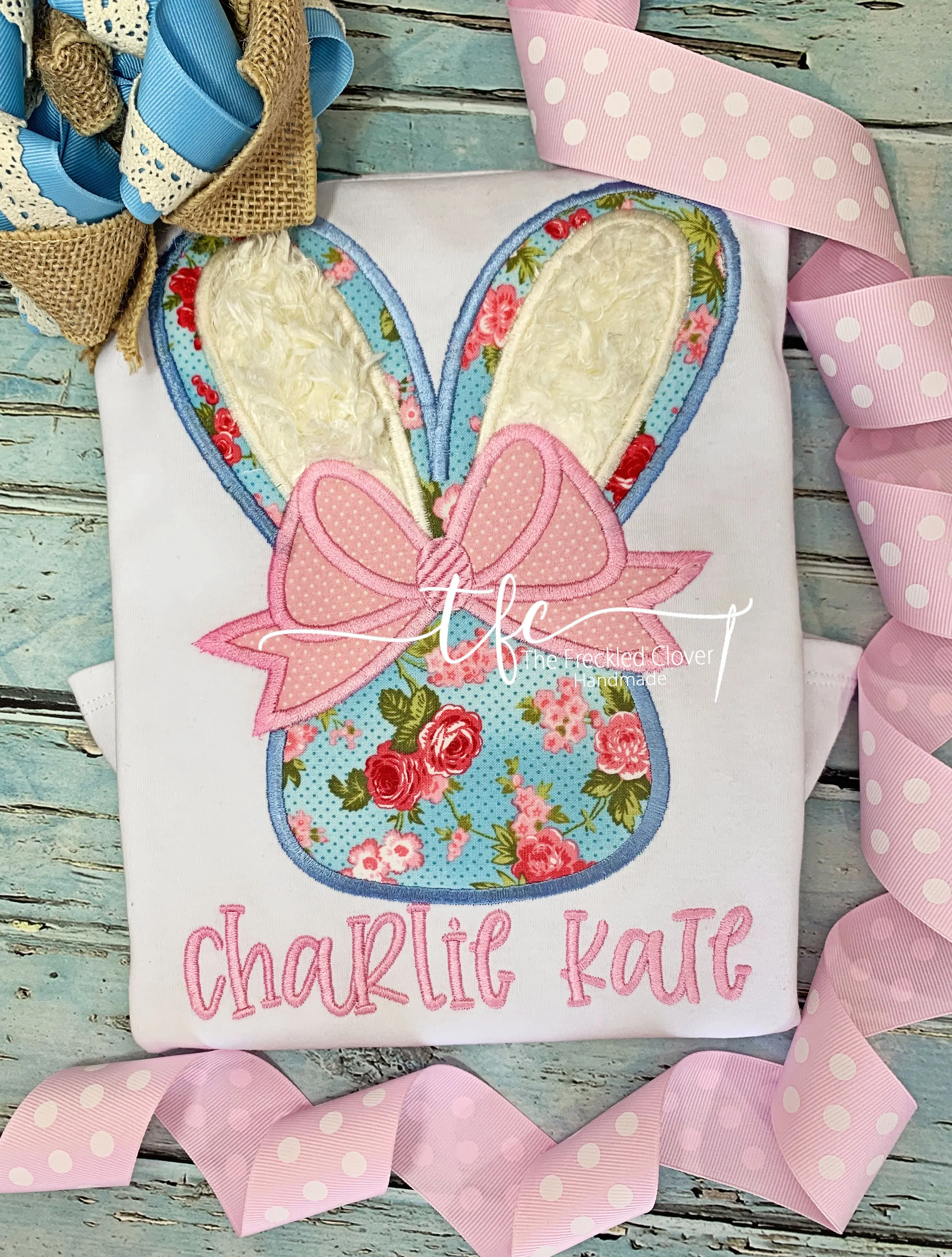{Floral Easter Bunny} Applique tee