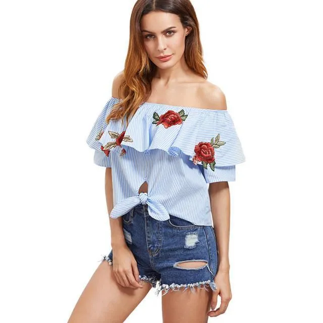 Floral Embroidery Off-Shoulder