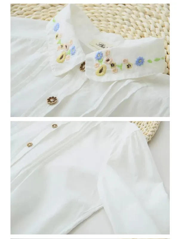 floral embroidery pleated shirt