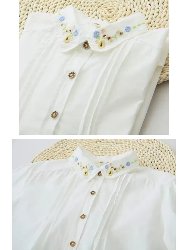 floral embroidery pleated shirt
