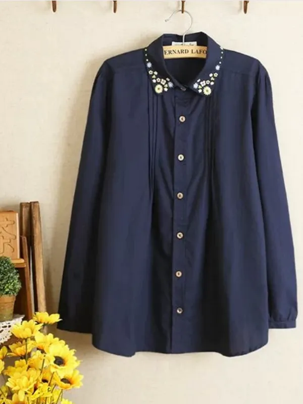 floral embroidery pleated shirt