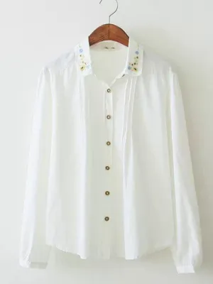 floral embroidery pleated shirt