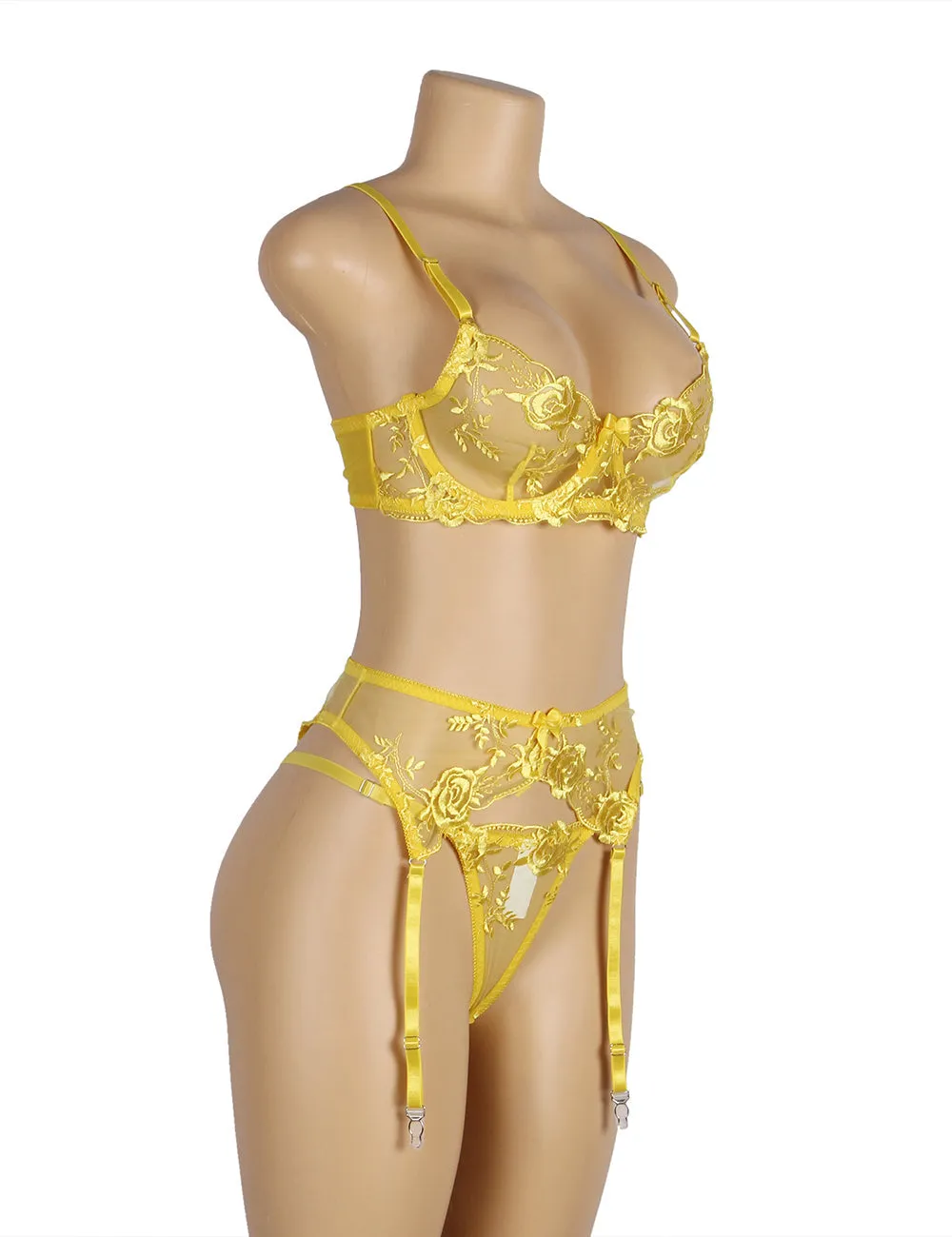 Floral Embroidery Underwire Garter Egypt Lingerie Set