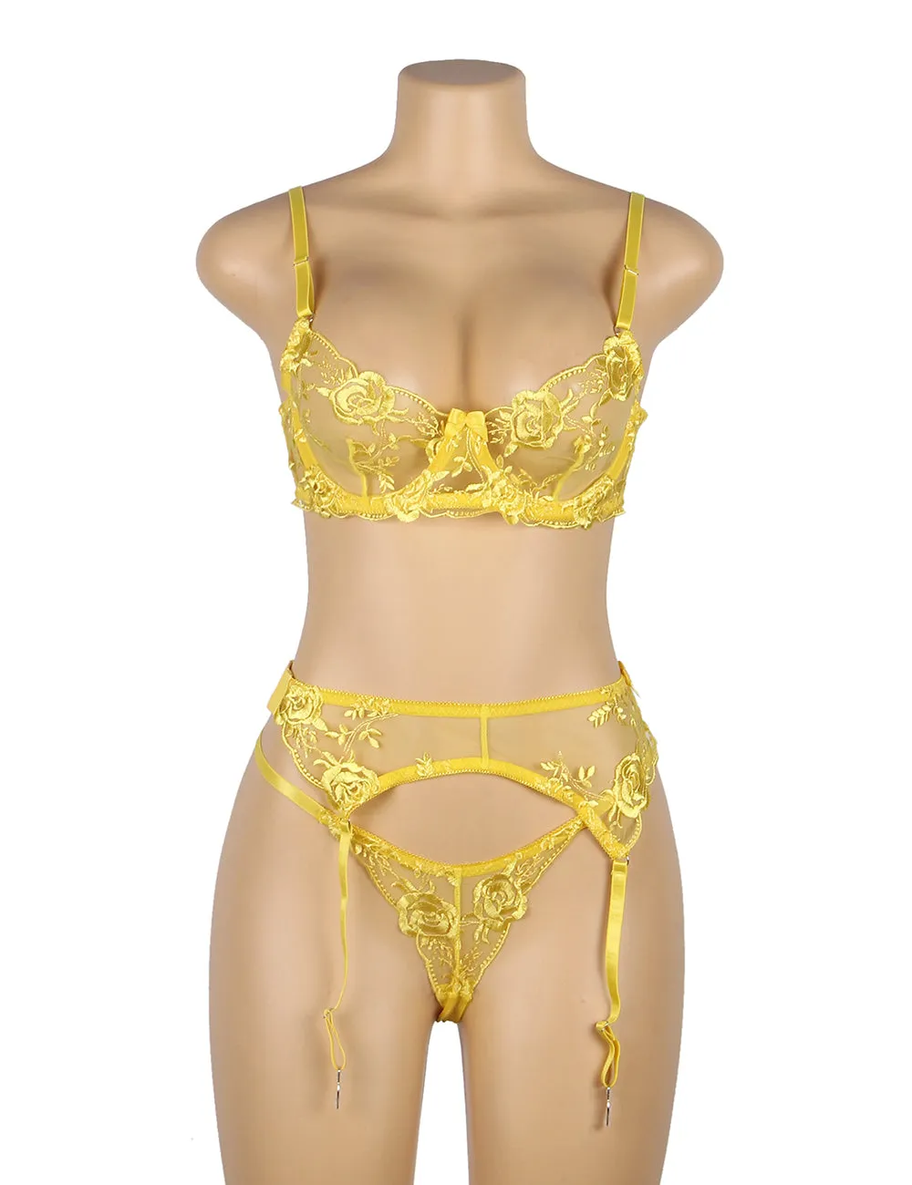Floral Embroidery Underwire Garter Egypt Lingerie Set
