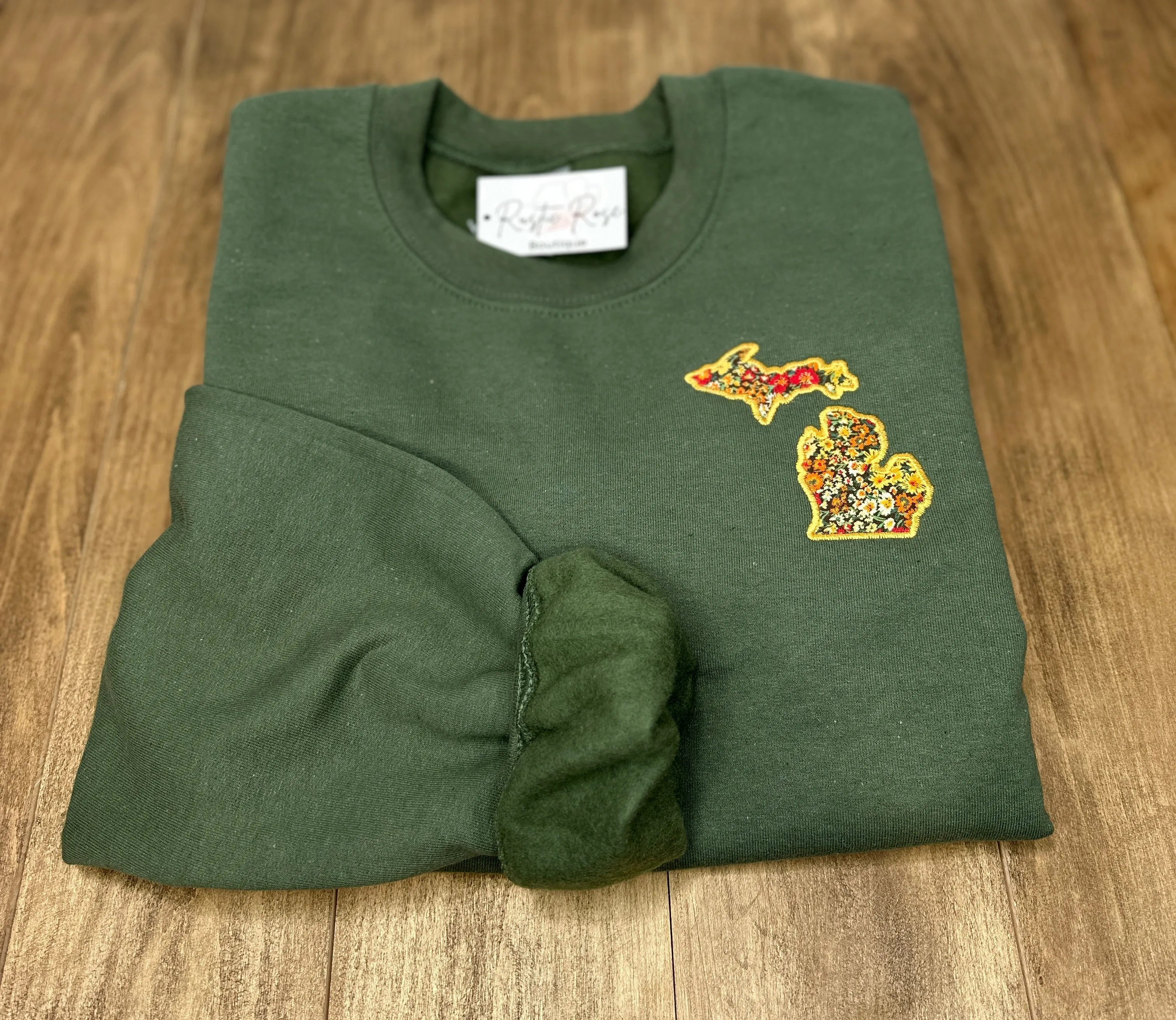 Floral - Military Green Crewneck