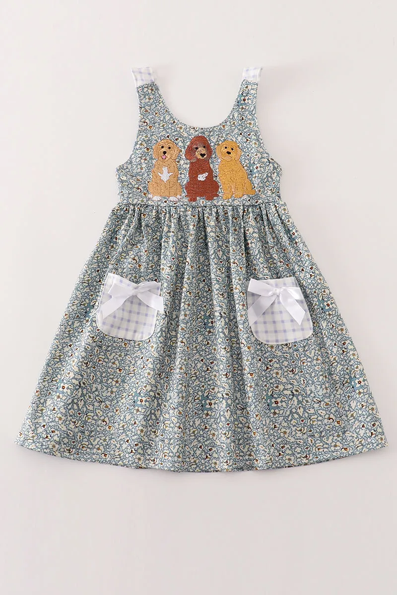 Floral puppy embroidery dress