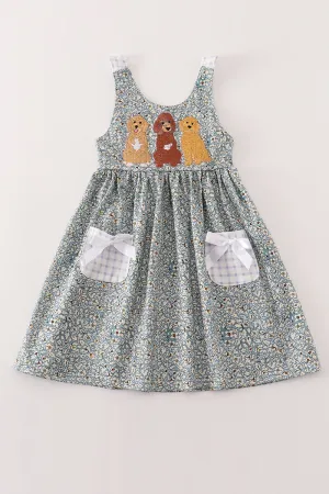 Floral puppy embroidery dress
