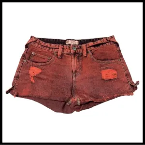 FREE PEOPLE Distressed Acid Wash Denim Shorts