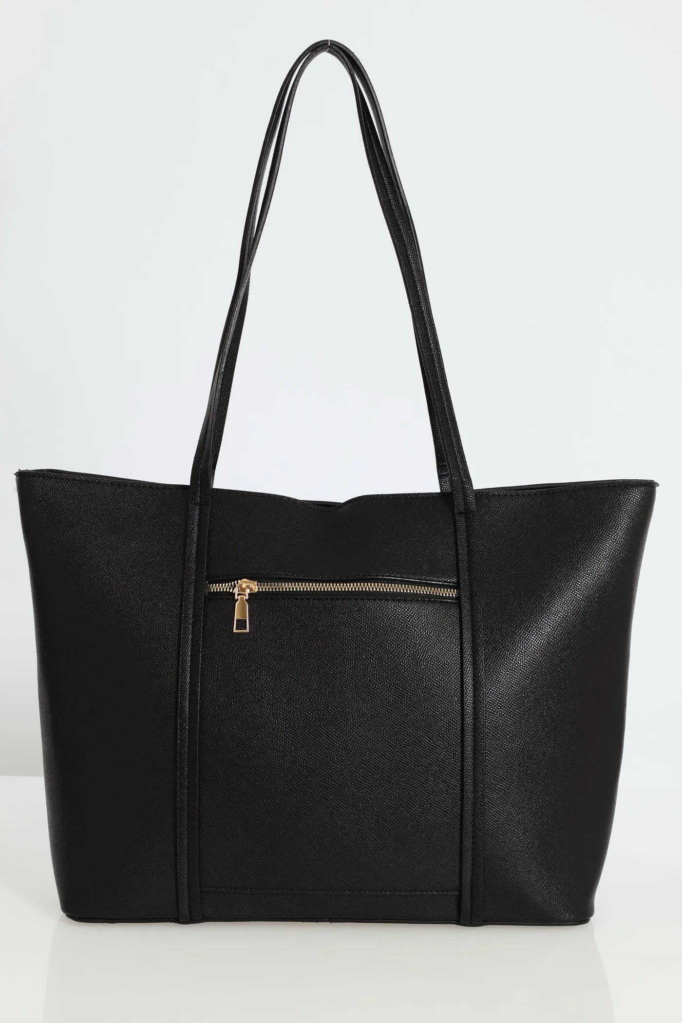 Front Zip Shopper Bag - Black