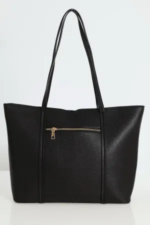 Front Zip Shopper Bag - Black
