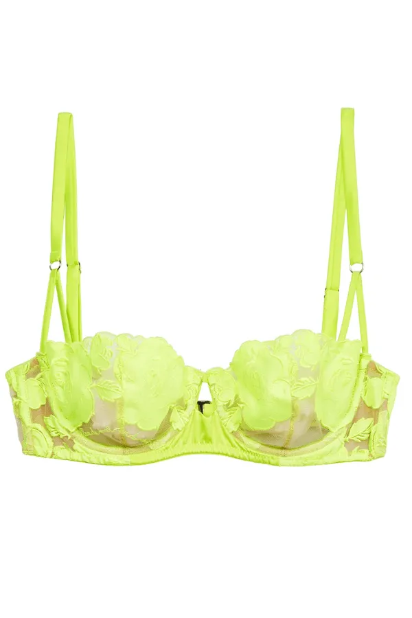 Fuller Cup Rose Logo Embroidery Balconette Bra - Neon Yellow