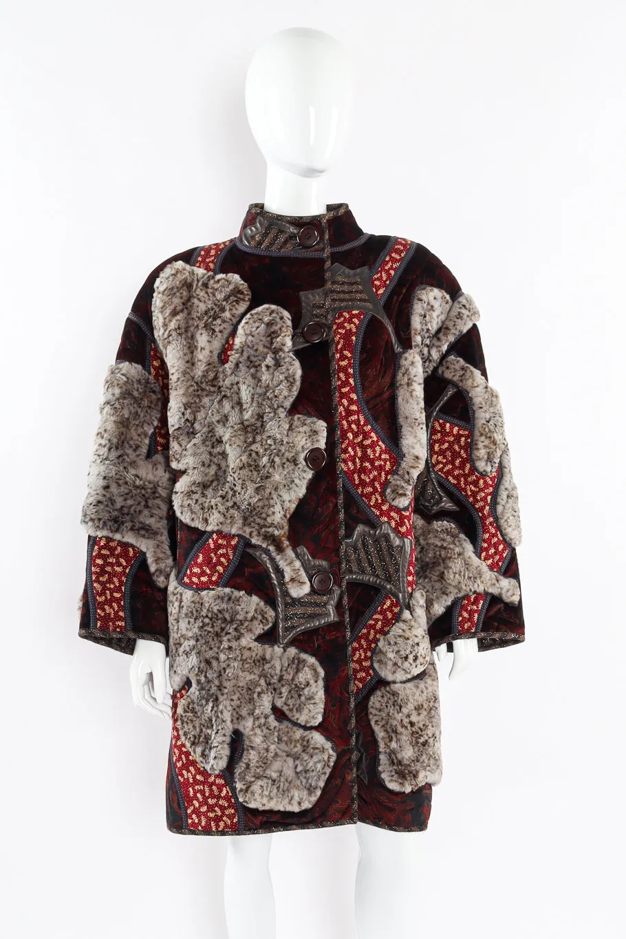 Fur Leaf Patchwork Coat