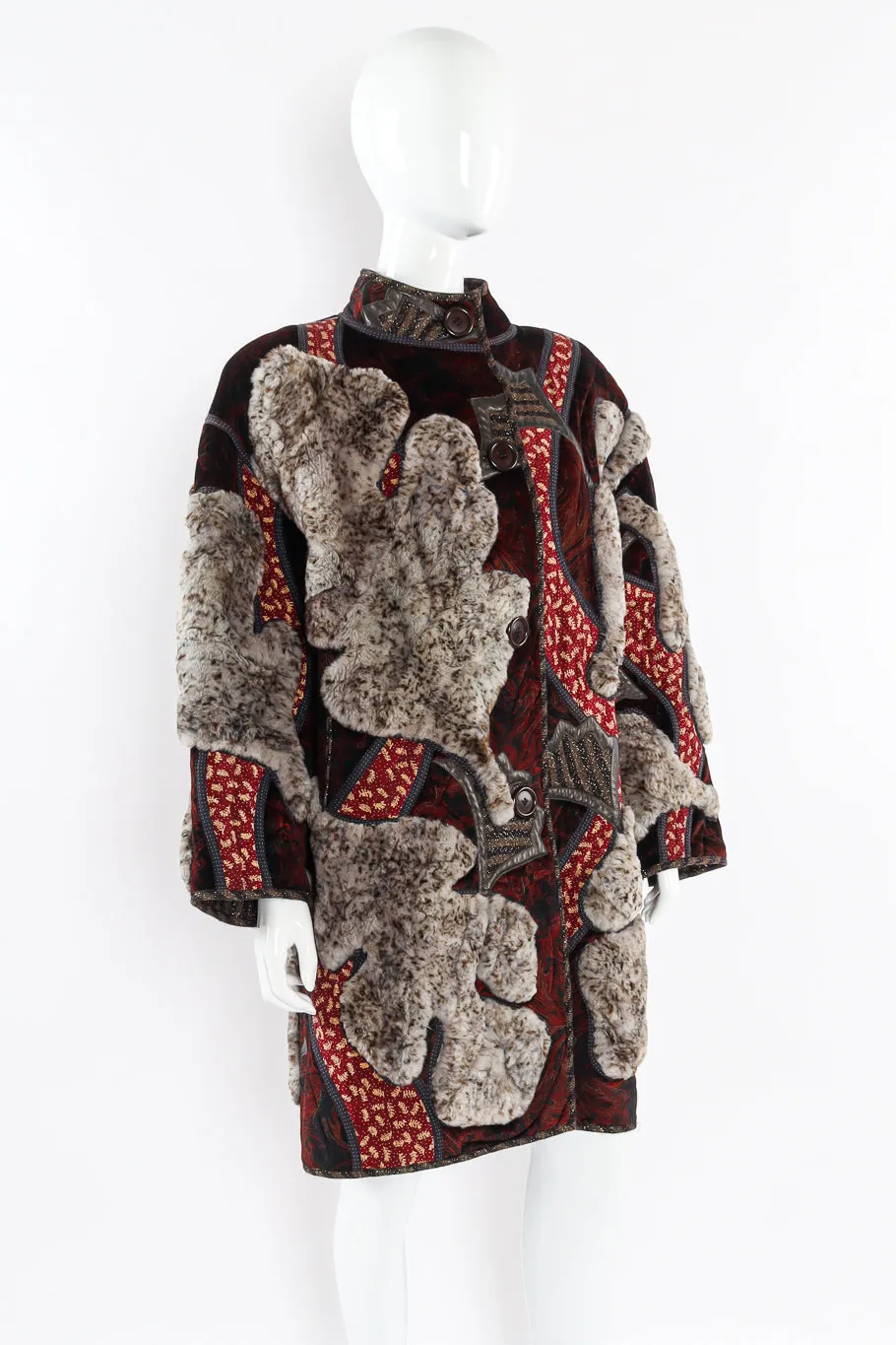 Fur Leaf Patchwork Coat
