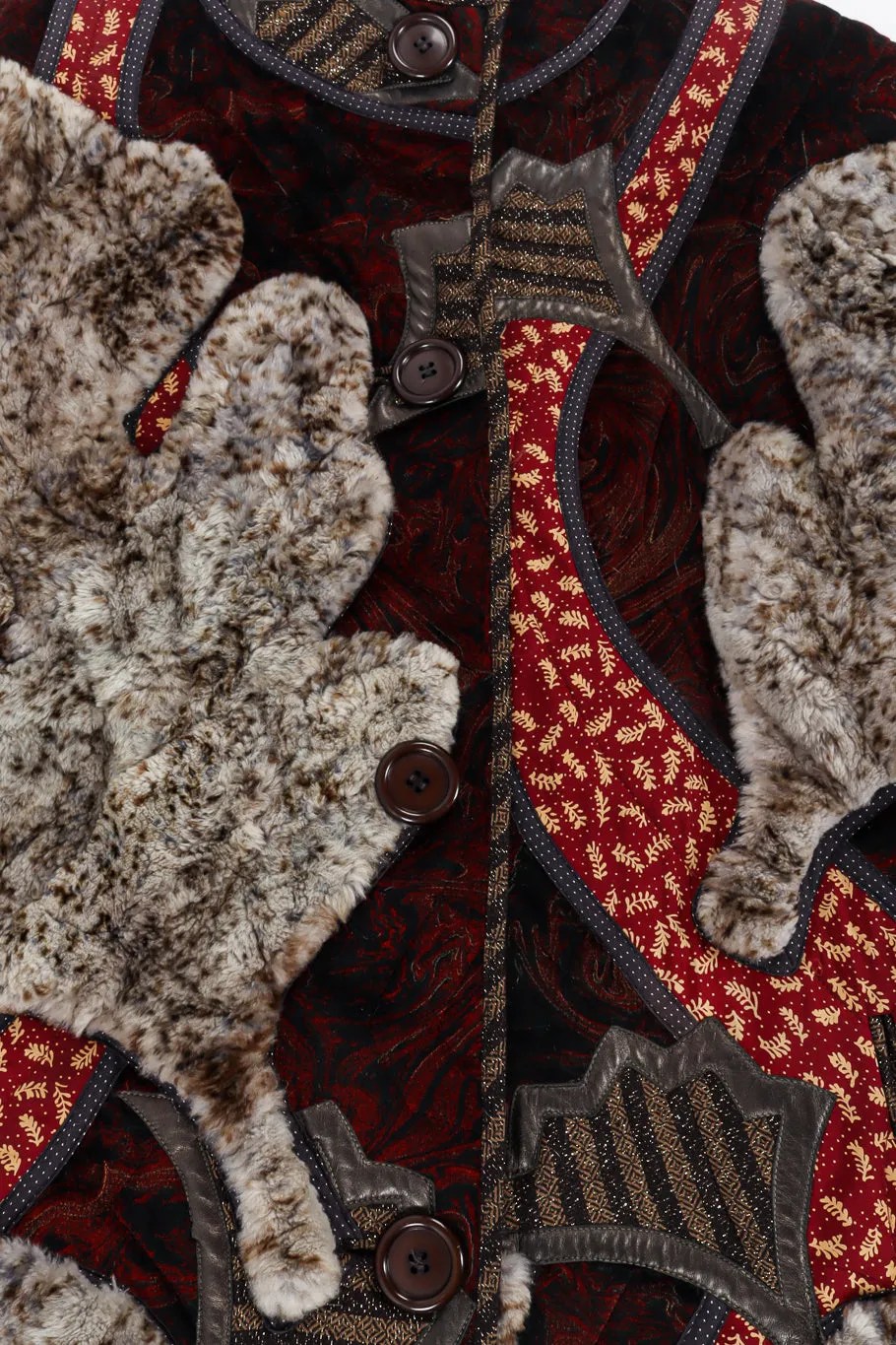 Fur Leaf Patchwork Coat