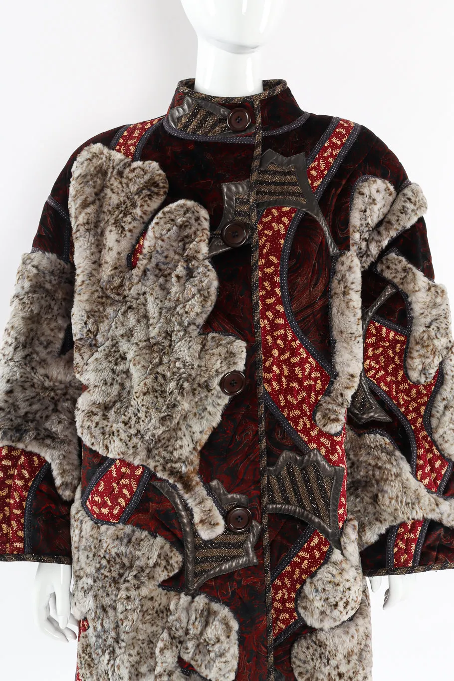 Fur Leaf Patchwork Coat