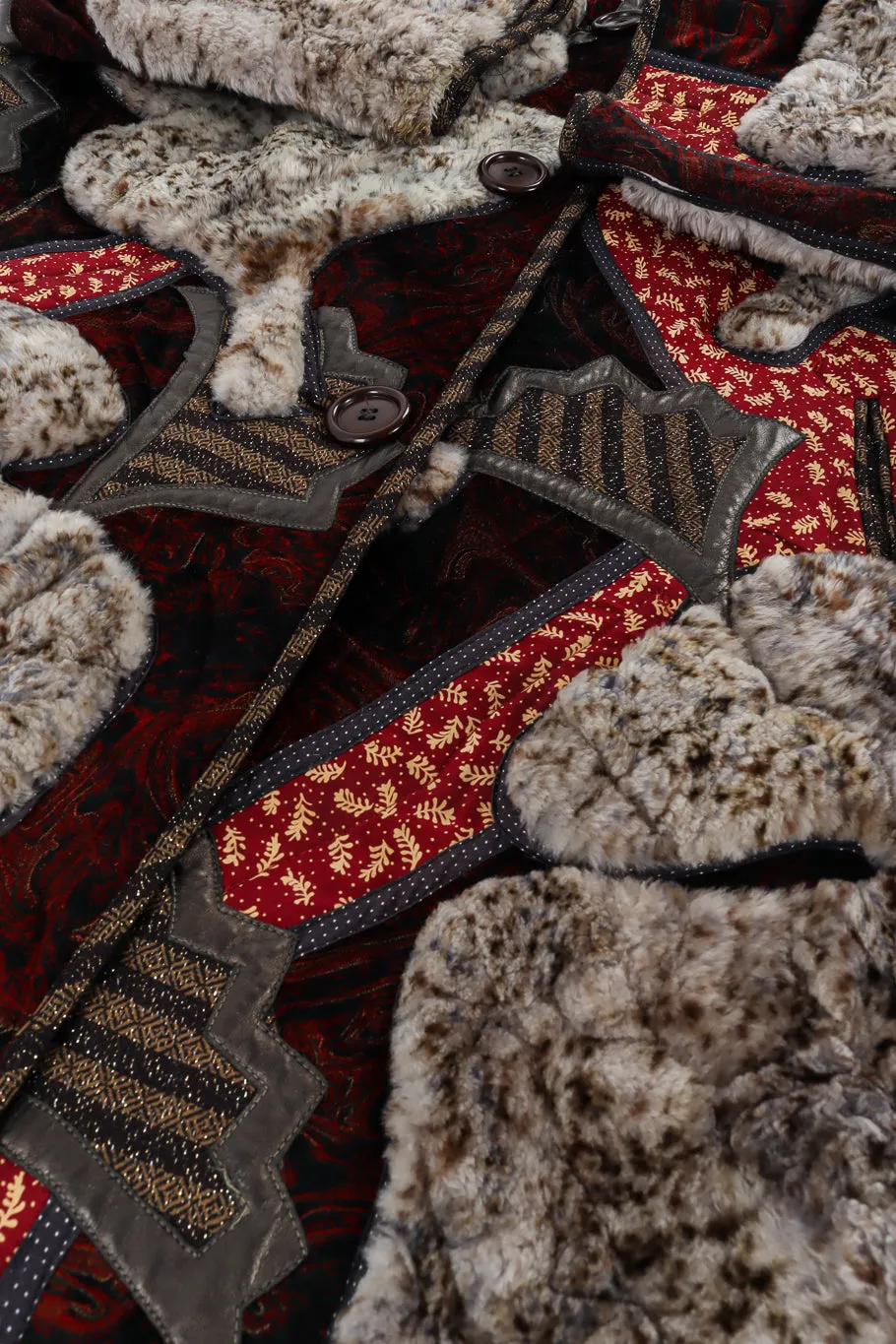 Fur Leaf Patchwork Coat