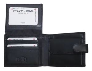 Futura Mens RFID Leather Coin Fold Over Wallet - Black