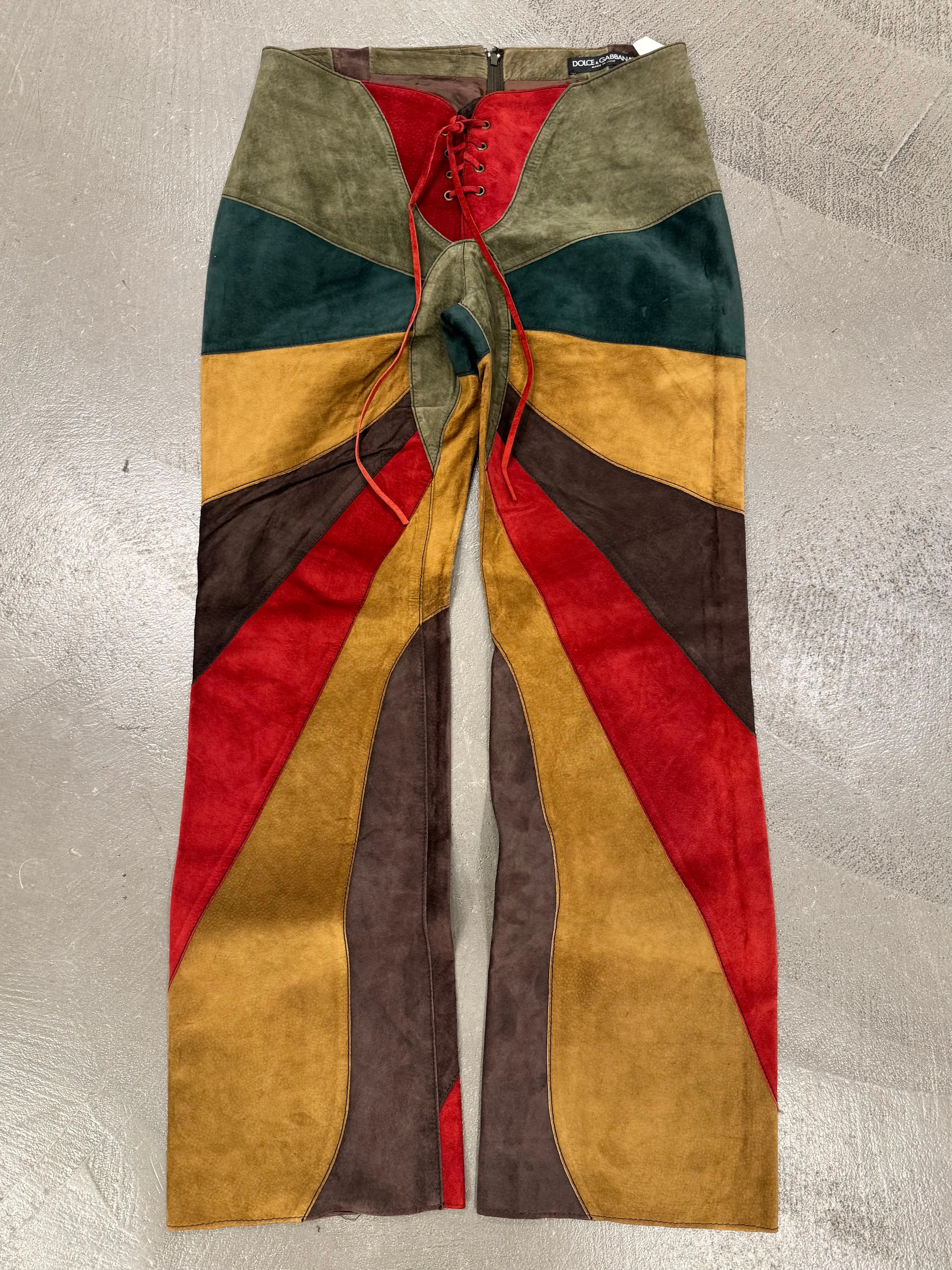 F/W 2002 Dolce & Gabbana butterfly suede patchwork pants