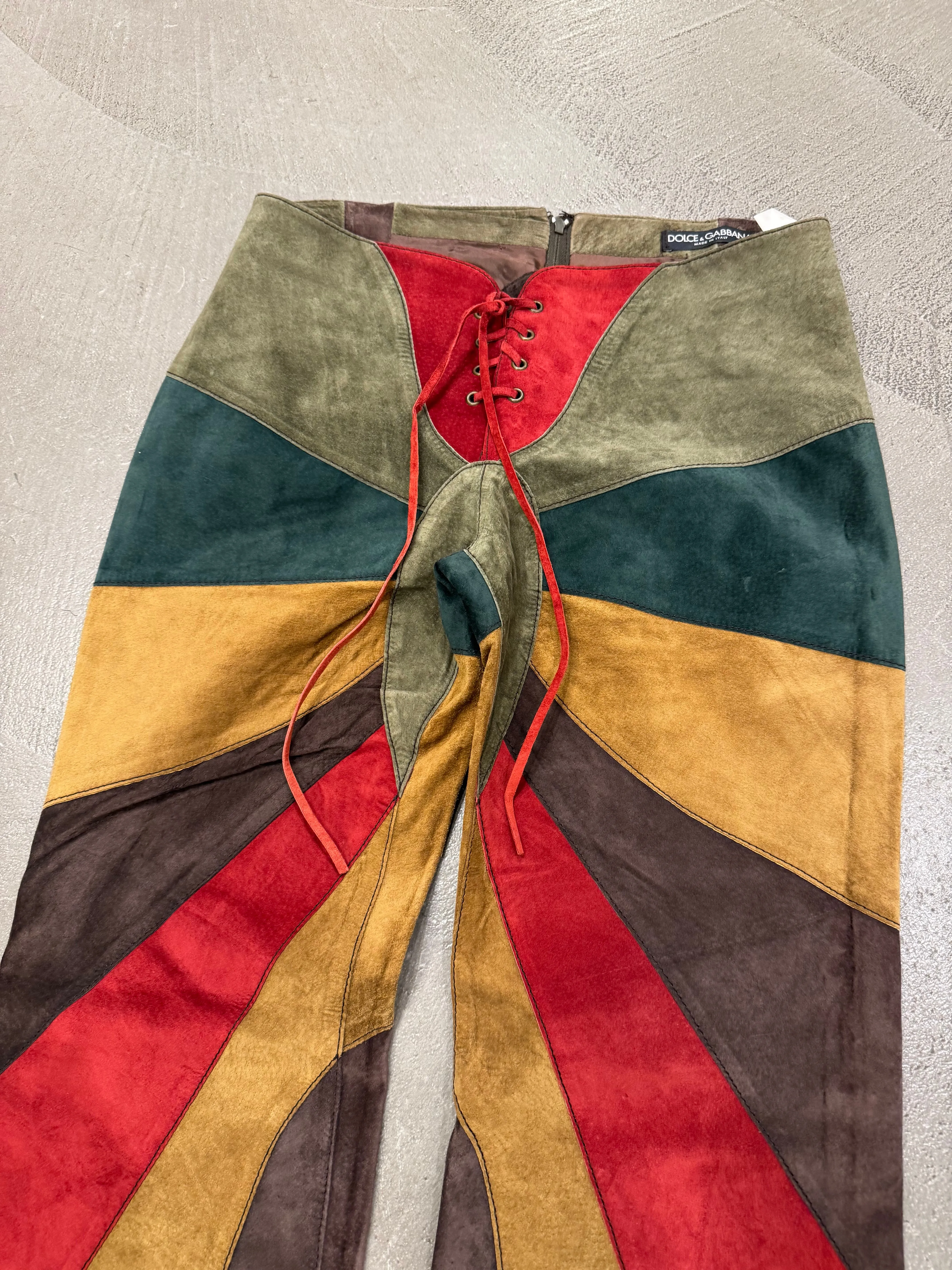 F/W 2002 Dolce & Gabbana butterfly suede patchwork pants
