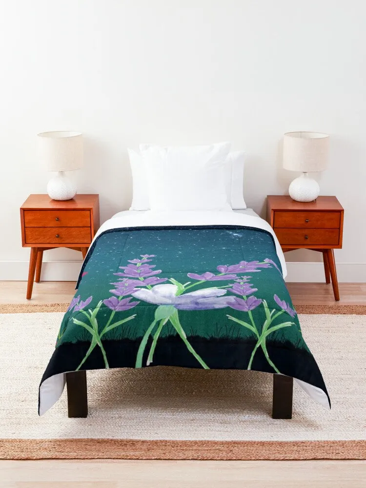 Garden in Moonlight Teal and Lavender Print Comforter