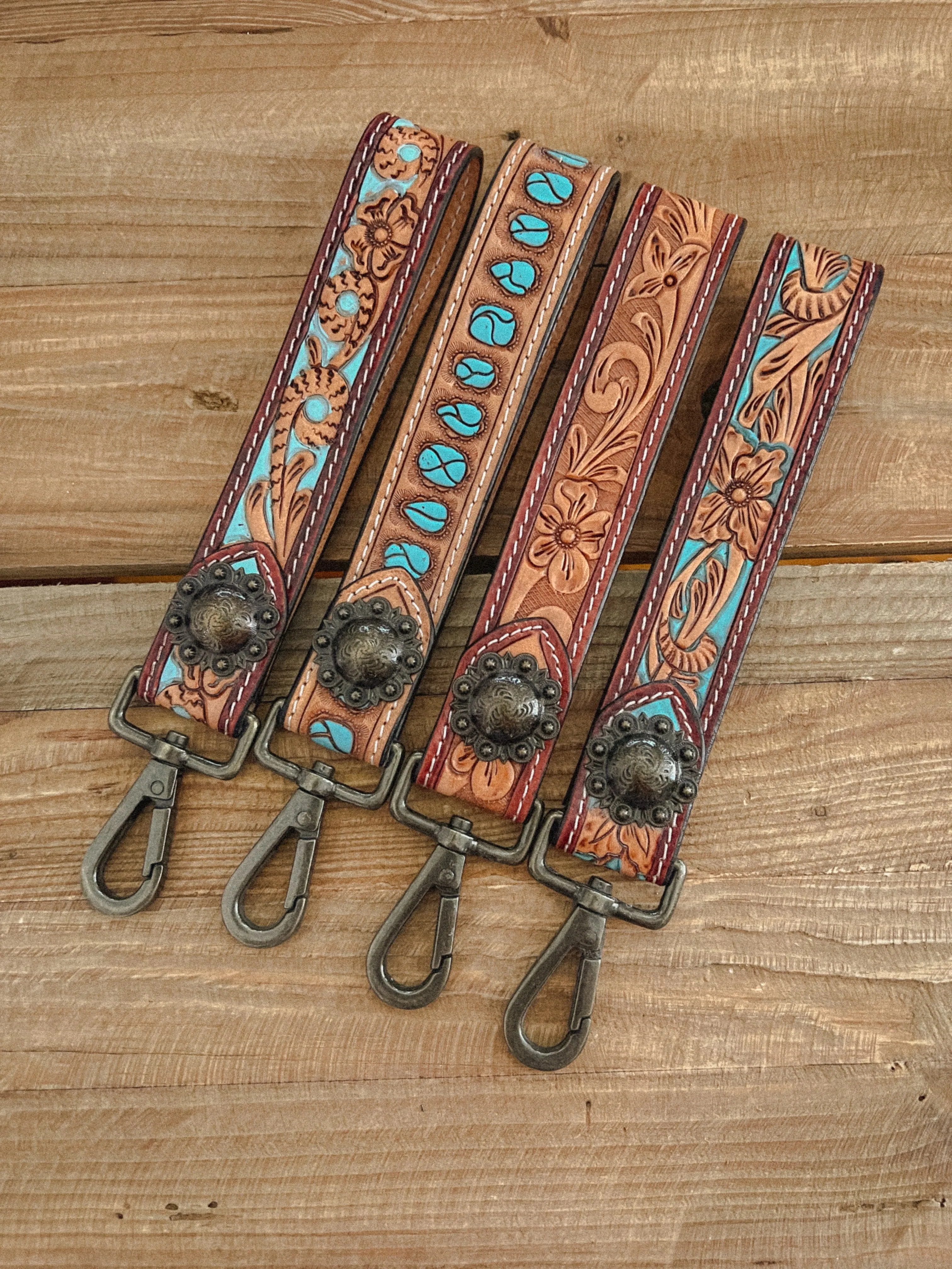 Genuine Tooled Leather Wristlet Straps