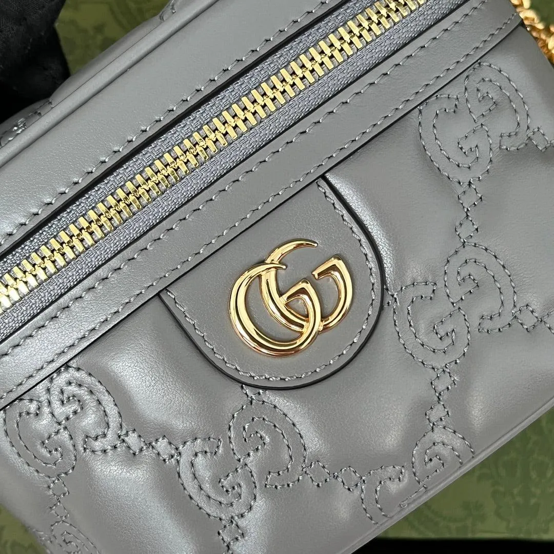 gg Quilted gg Mini Handbag Gray For Women, Women&#8217;s Bags 6.3in/16cm gg 723770 UM8IG 1275