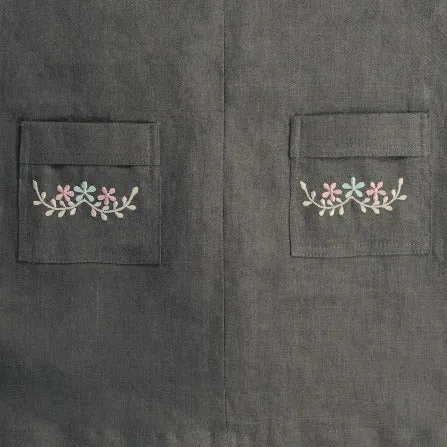 Girls Soft Grey Organic Linen Sleeveless Short Shift Dress with Embroidered Trim