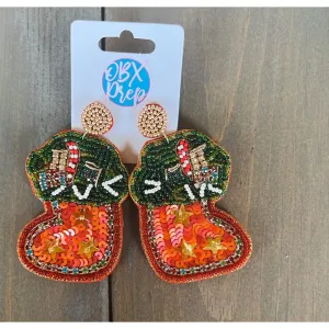 Glam Christmas Stocking Seed Beaded Drop Earrings.