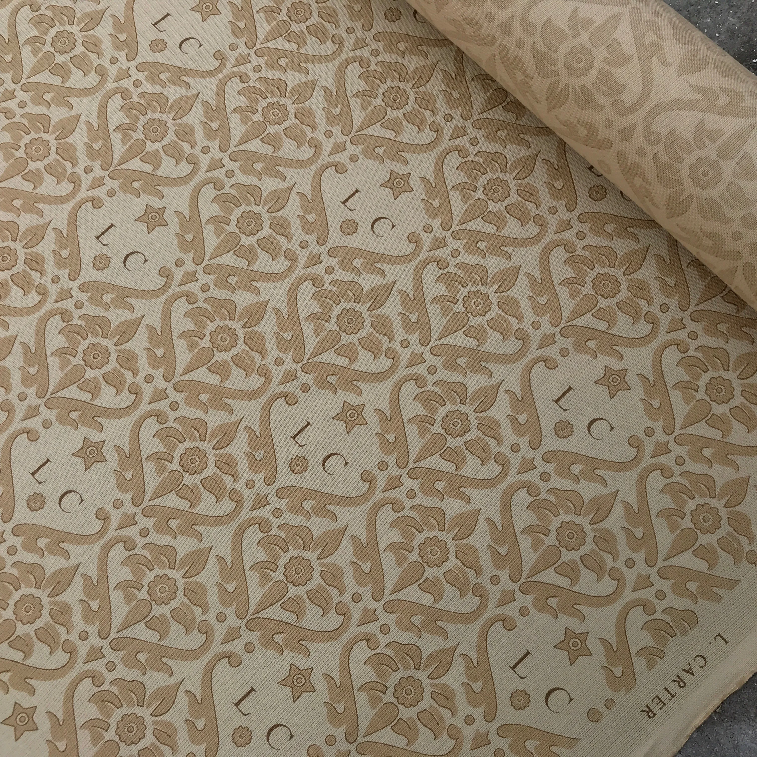Gold Cotton Print L.Carter LC Damask Warner Fabrics