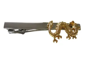 Gold Toned Full Length Dragon Square Tie Clip
