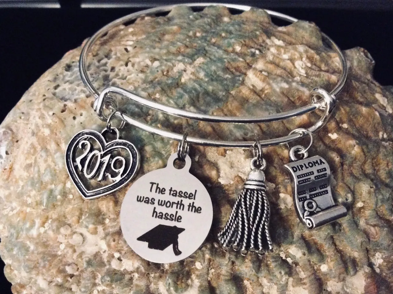 Graduation Jewelry Expandable Charm Bracelet 2024 Diploma The Tassel Was Worth the Hassle Adjustable Silver Bangle Gift