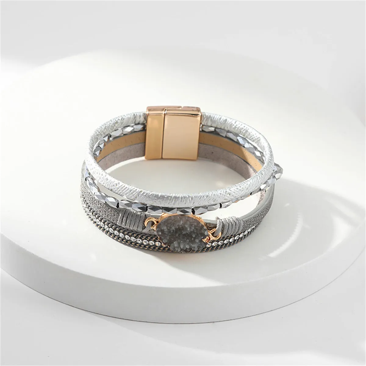 Gray Resin & Polystyrene 18K Gold-Plated Stacked Bracelet