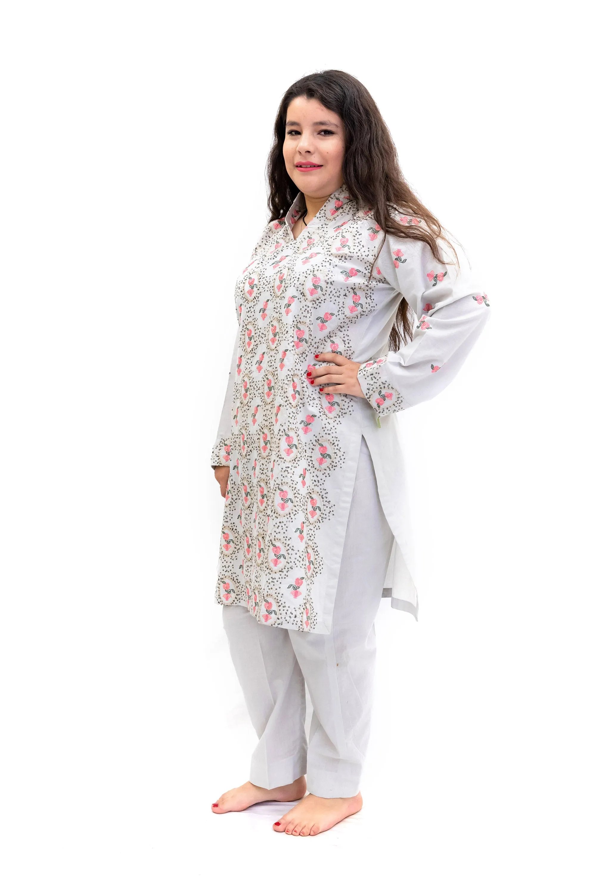 Grey Cotton Embroidered Salwar Kameez - Girls Suit