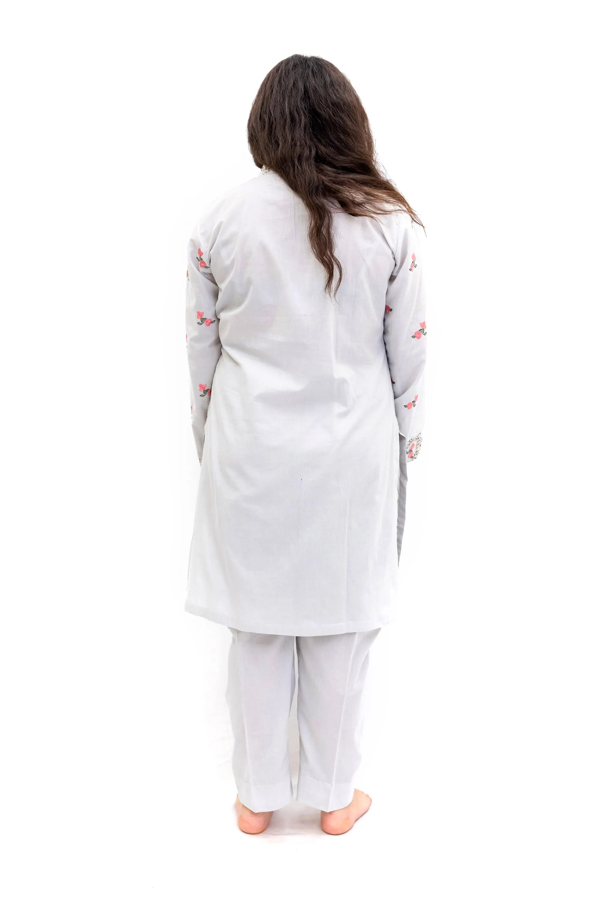 Grey Cotton Embroidered Salwar Kameez - Girls Suit