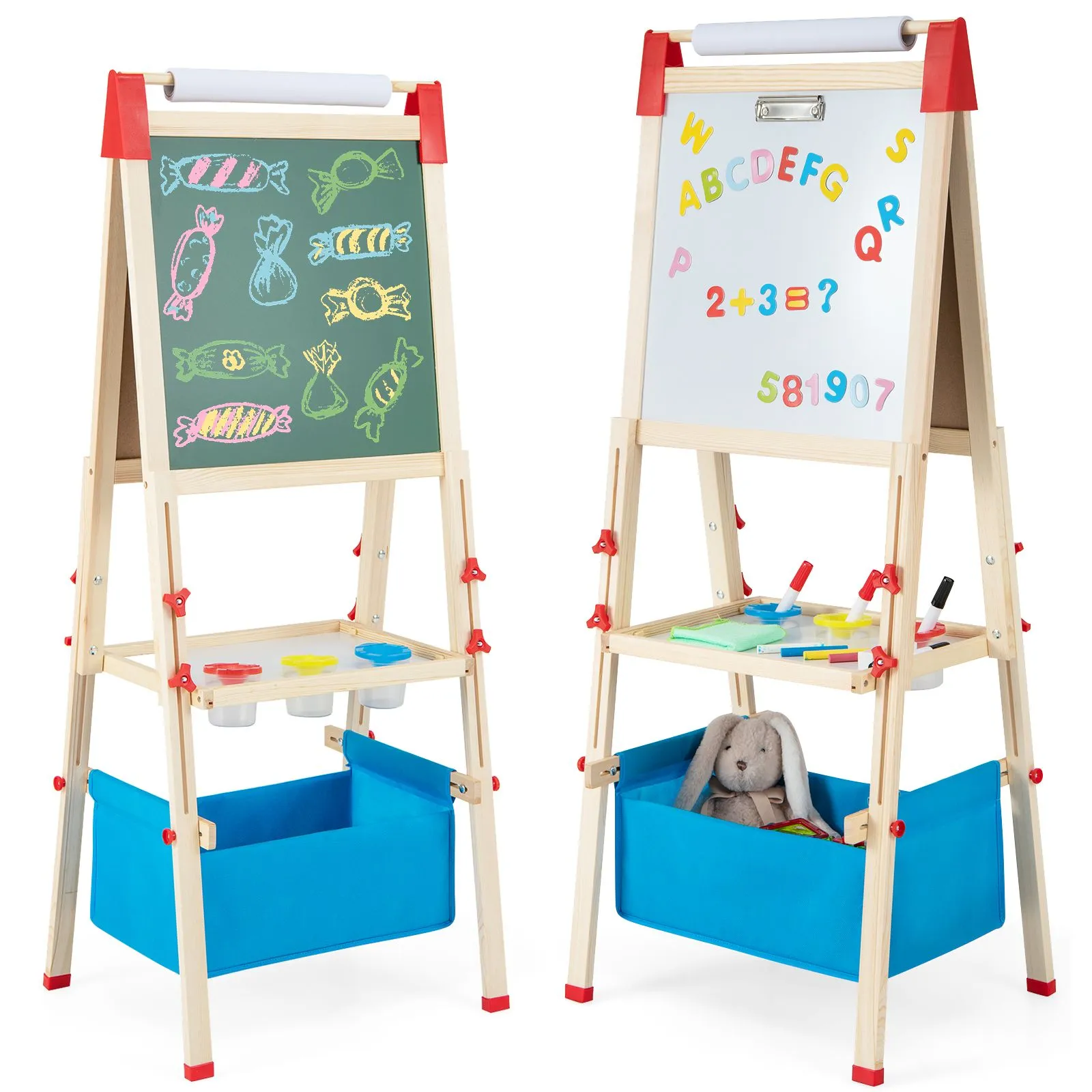 Grow-with-Me 3-in-1 Height Adjustable 2-Sided Wooden Art Easel | Magnetic Whiteboard & Blackboard | 3-8 Years