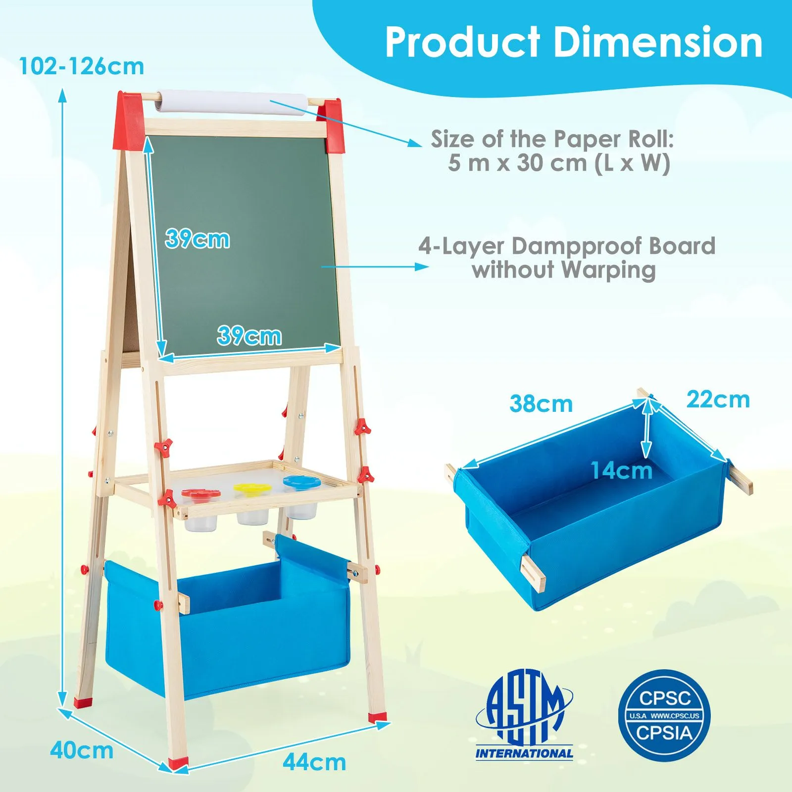 Grow-with-Me 3-in-1 Height Adjustable 2-Sided Wooden Art Easel | Magnetic Whiteboard & Blackboard | 3-8 Years