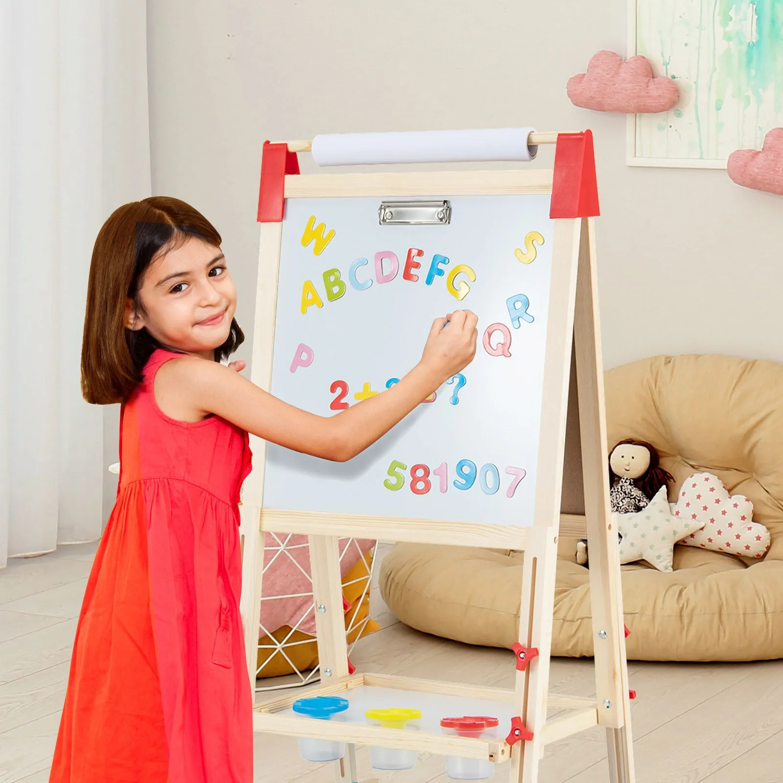 Grow-with-Me 3-in-1 Height Adjustable 2-Sided Wooden Art Easel | Magnetic Whiteboard & Blackboard | 3-8 Years