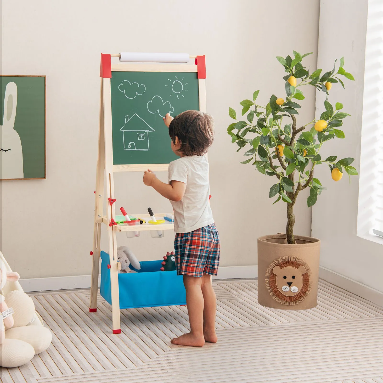 Grow-with-Me 3-in-1 Height Adjustable 2-Sided Wooden Art Easel | Magnetic Whiteboard & Blackboard | 3-8 Years