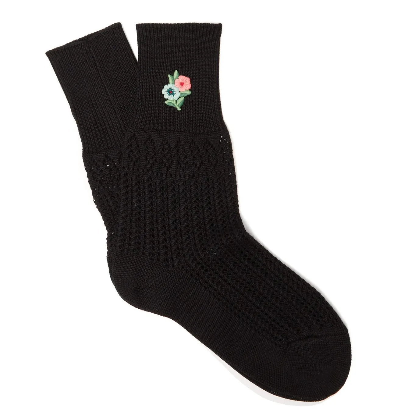 Gucci Floral Embroidered Crochet Socks In Black