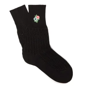 Gucci Floral Embroidered Crochet Socks In Black