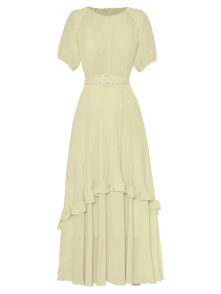 Gwendolyn Pleated Patchwork Beading Design Dress
