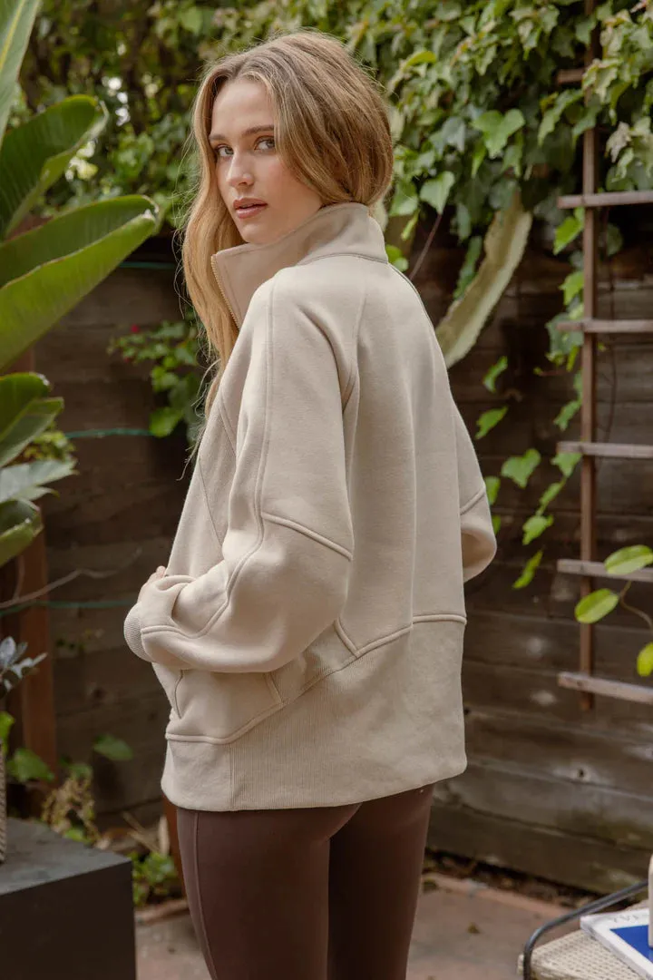 Half Zip Kangaroo Pocket Top