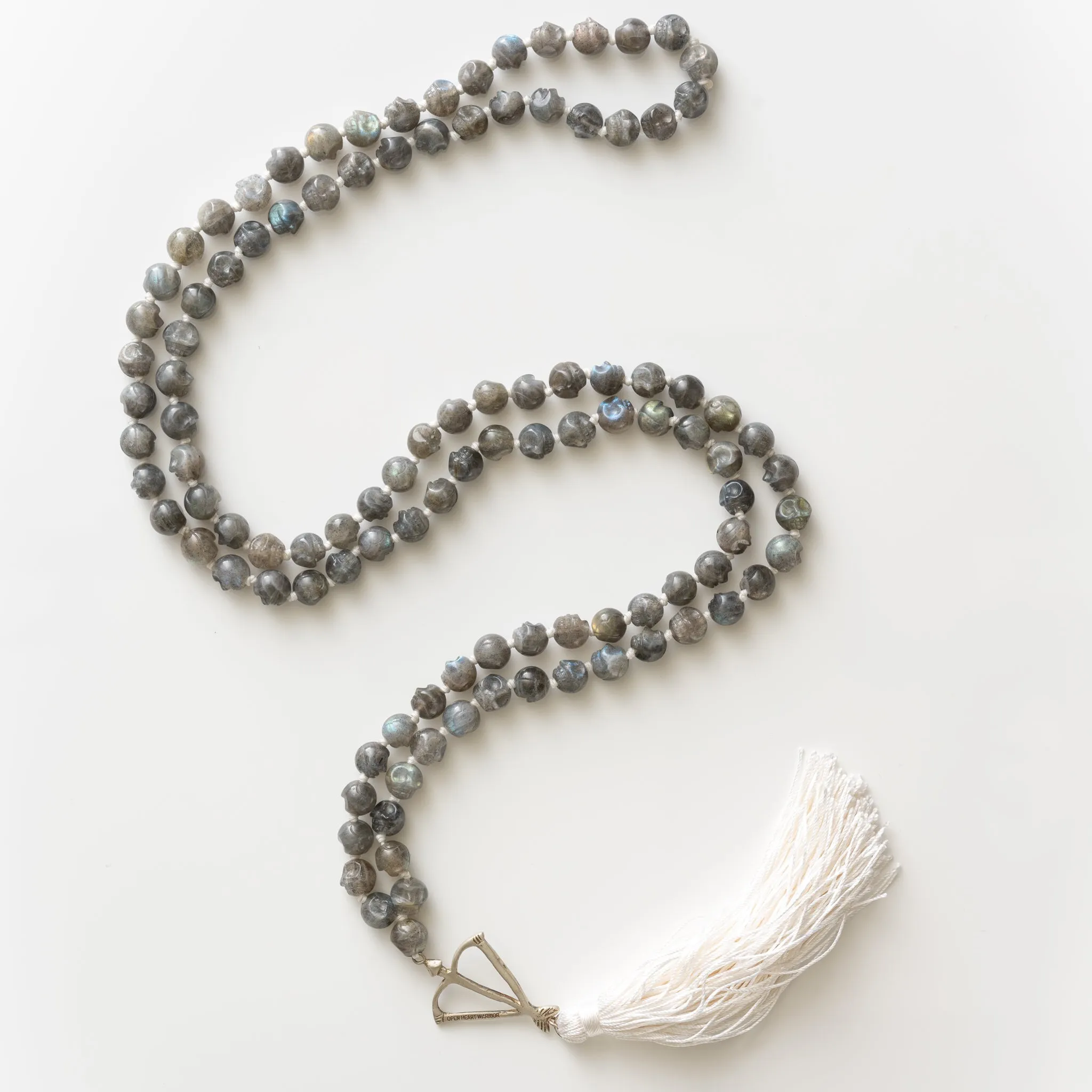 Hand Carved Labradorite Moonstone Skull Mala