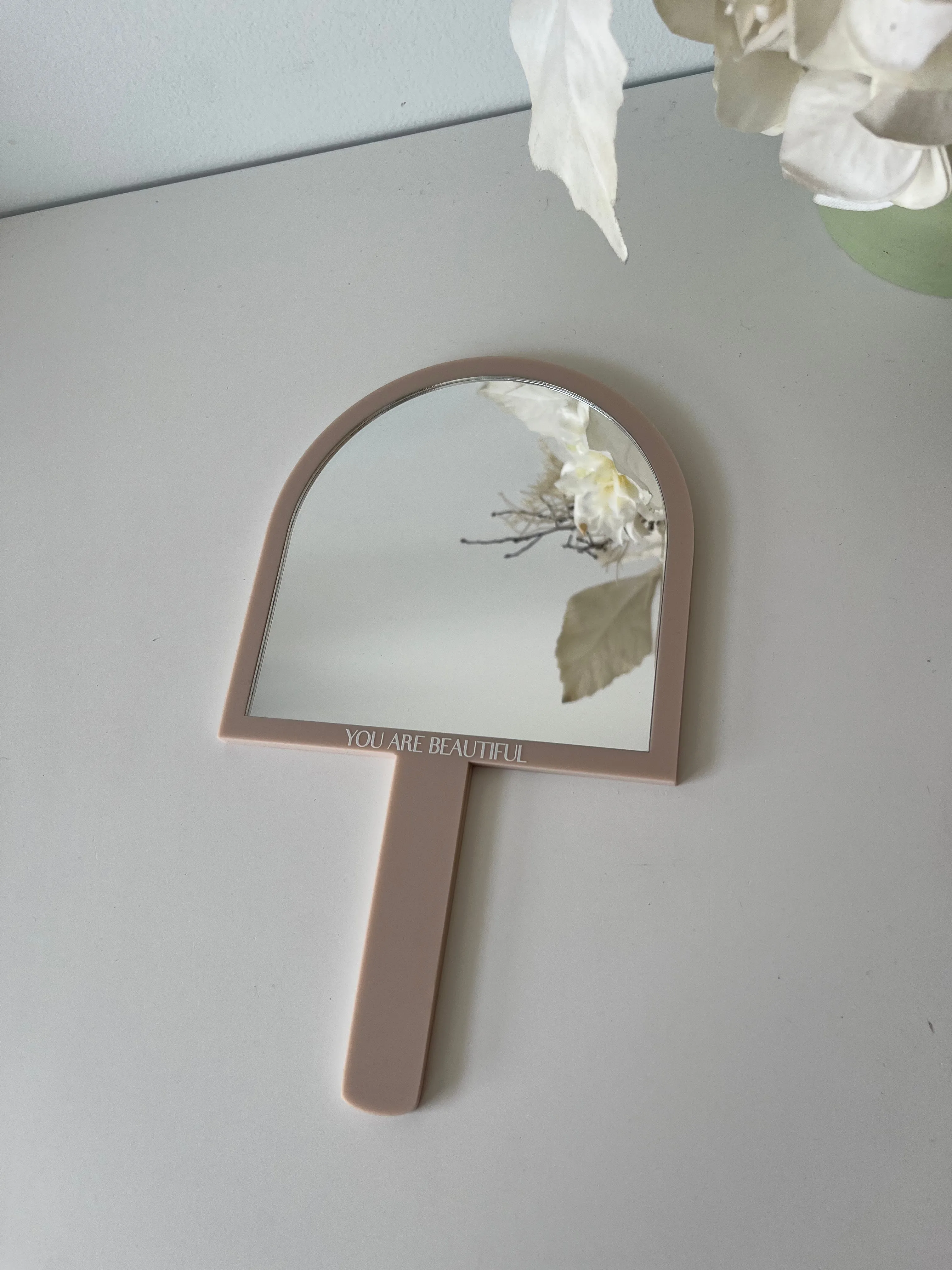 Handheld Custom Name/Logo Mirrors - Arch   Additional Line of Text