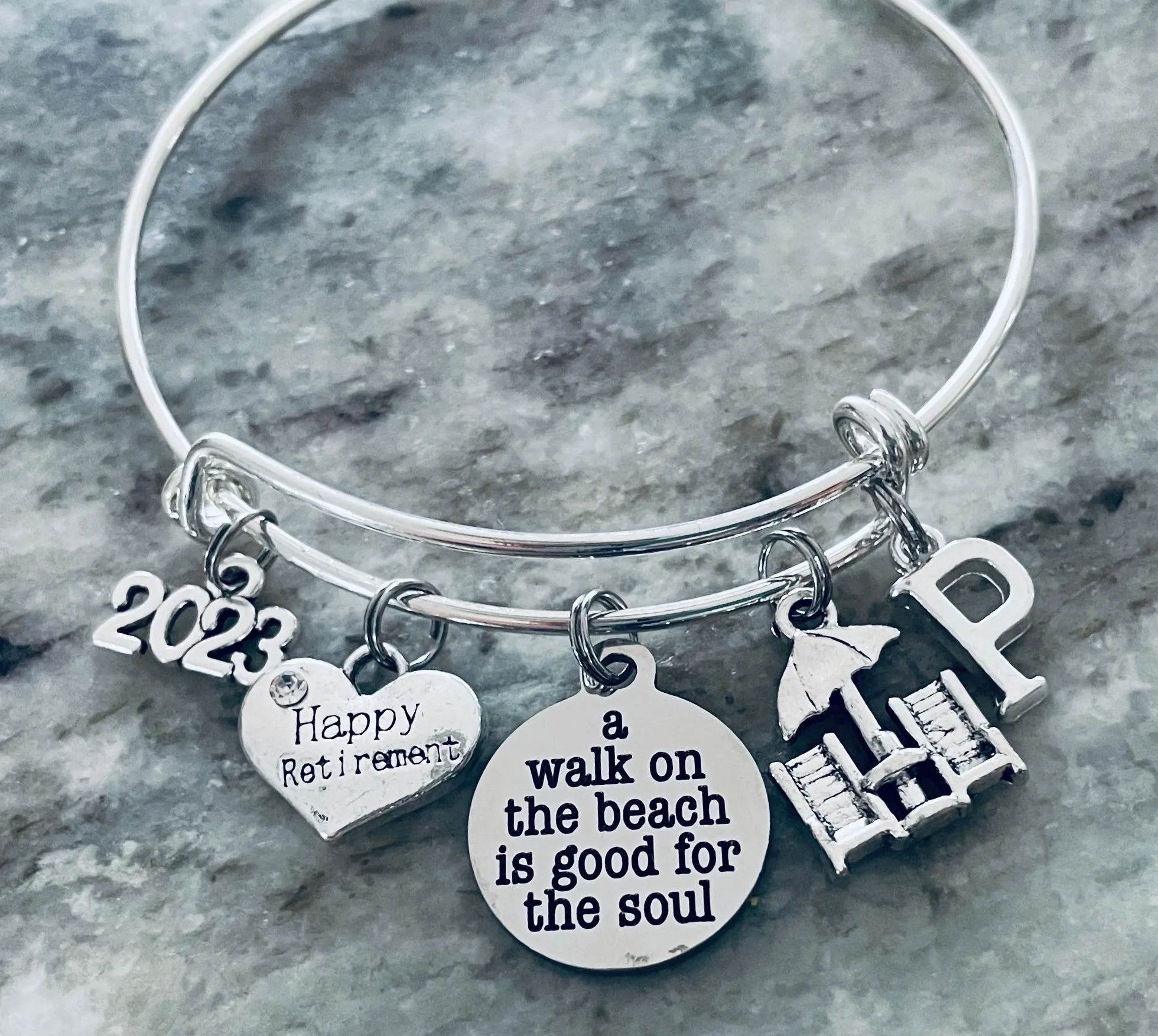 Happy Retirement Beach Themed Gift A Walk on the Beach is Good for the Soul Expandable Charm Bracelet Ocean Nautical Gift