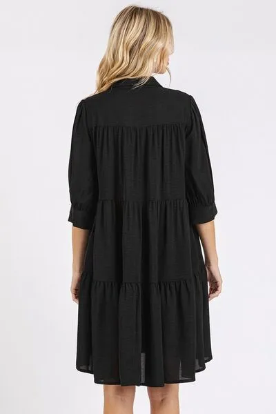 Hazel Blues® |  Mittoshop Button Detail Collared Neck Tiered Shirt Dress